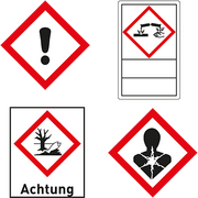 Gefahrstoffetiketten mit GHS Symbolen zur Kennzeichnung von Gefahrstoffen